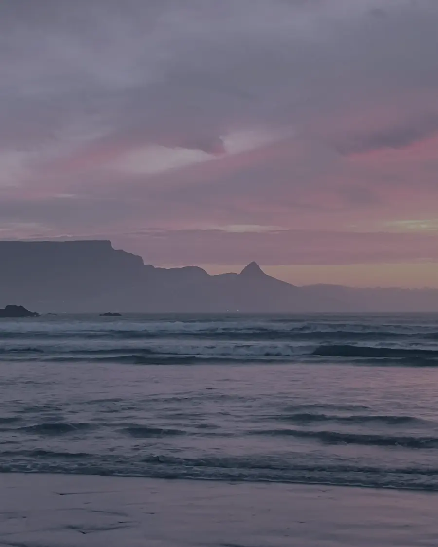 Table Mountain across Table Bay at dusk
